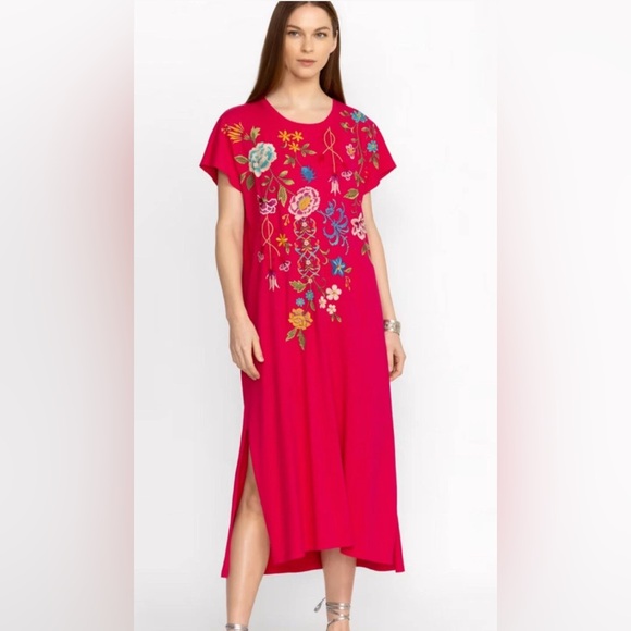 Johnny Was Sheri Relaxed Floral Embroidered Pink Knit Dress Women Size XS NWT - Picture 1 of 7